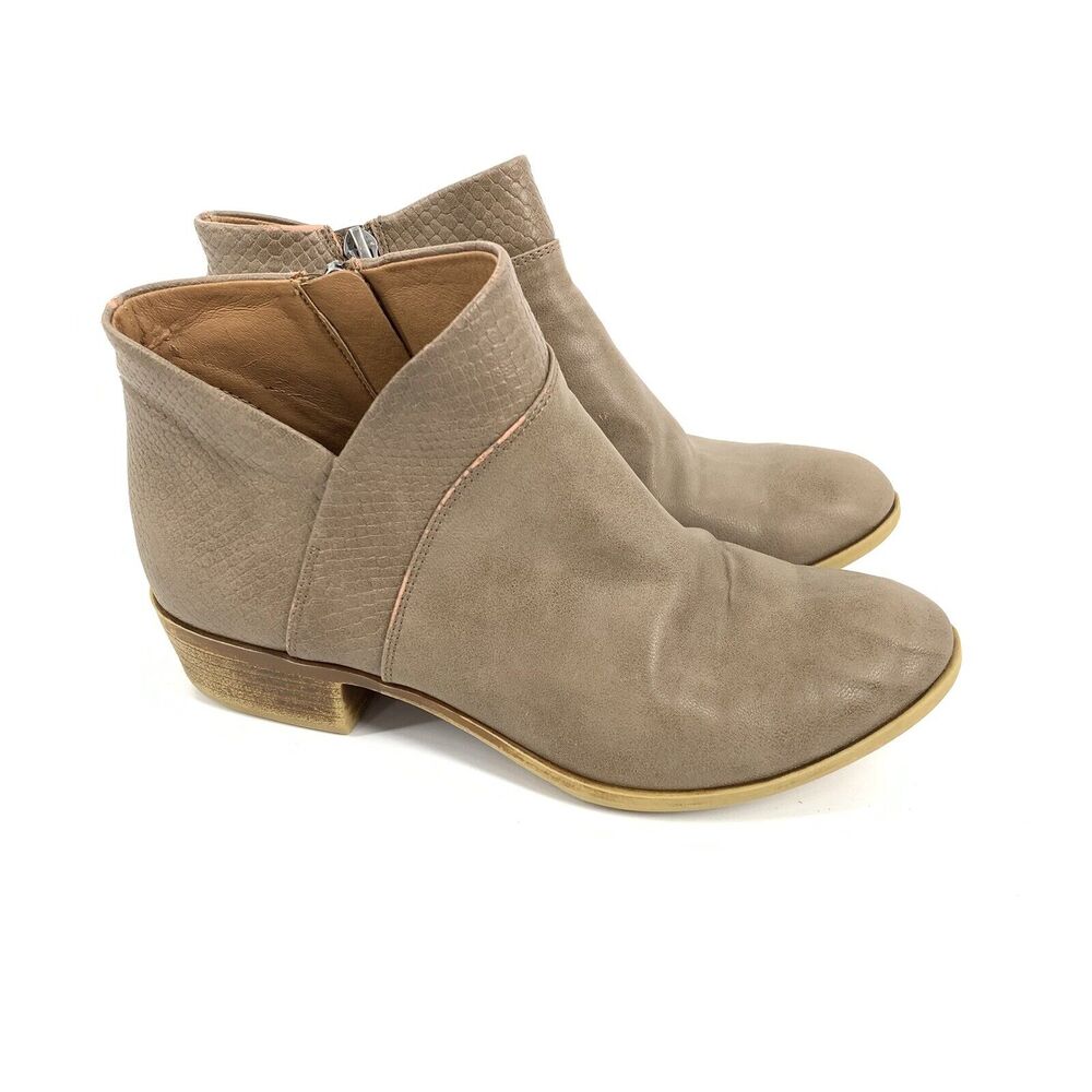 Lucky Brand Beah Faux Leather Ankle Boots 4 Big Girls Cream Brown Low Booties